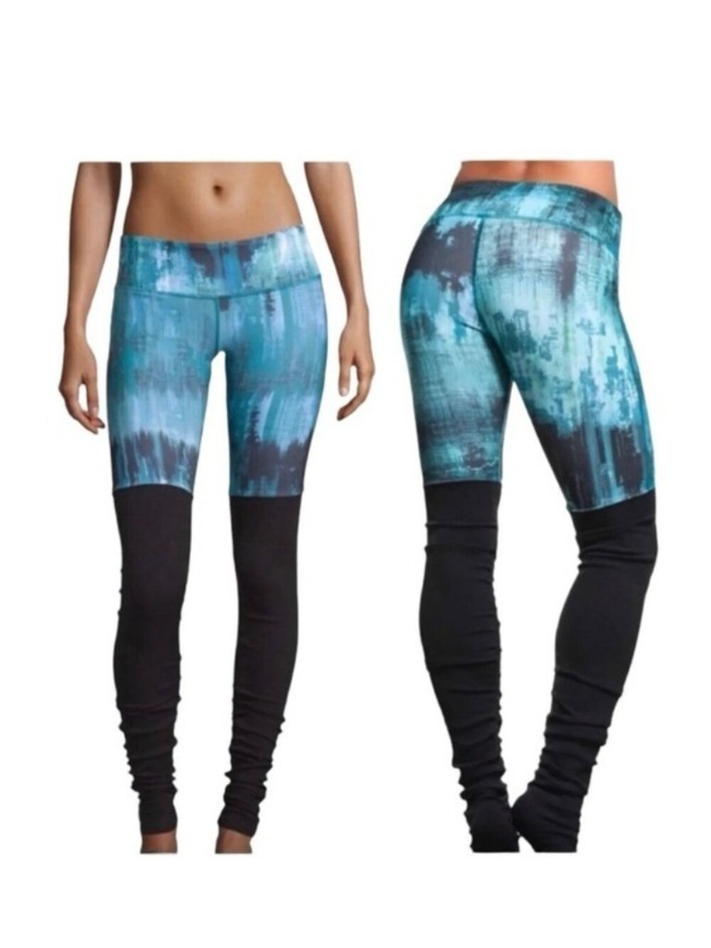 ALO Yoga | Blue and Black Tie Dye Ribbed Low Rise Goddess Leggings | Size Small